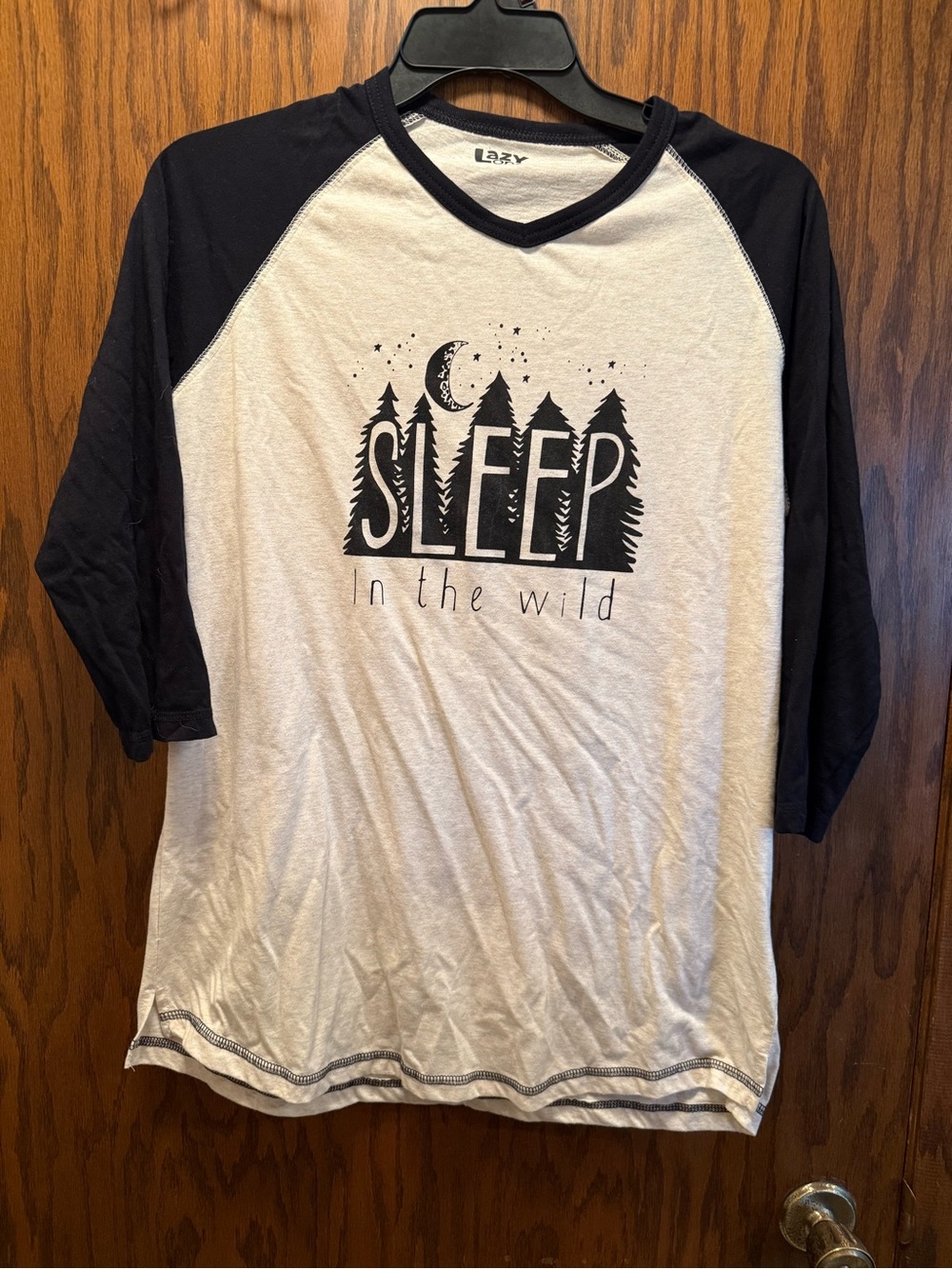 Women's Black & White Raglan Graphic Sleep Shirt